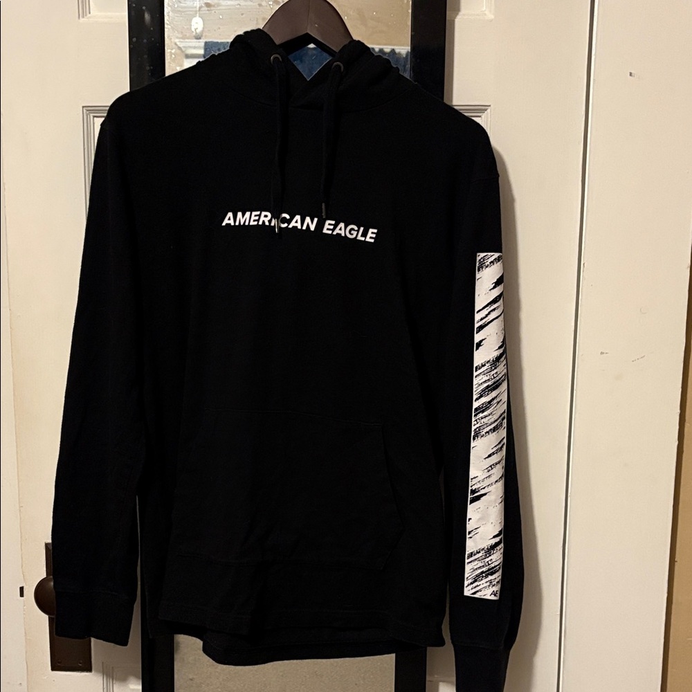 American Eagle Outfitters Black Hoodie with White Sleeve Detail